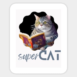 Super Cat Reads the Book: A Feline Adventure in Literacy Sticker